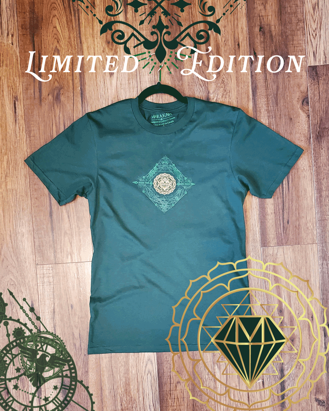 MARAKATA – The Emerald Yantra Tee – Gold Foil. Limited Edition.